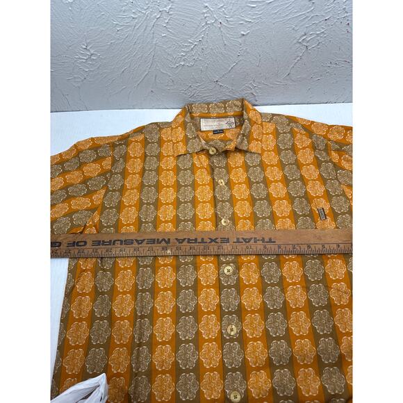Prana Shirt Mens Orange Brown Hawaiian Geometric Summer Short Sleeve Size Medium - Picture 5 of 5